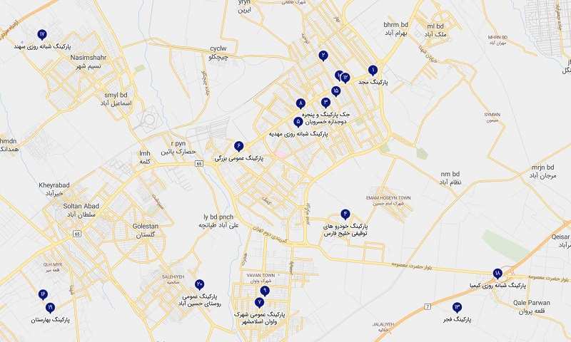 لوکیشن پارکینگ عمومی ها در اسلامشهر